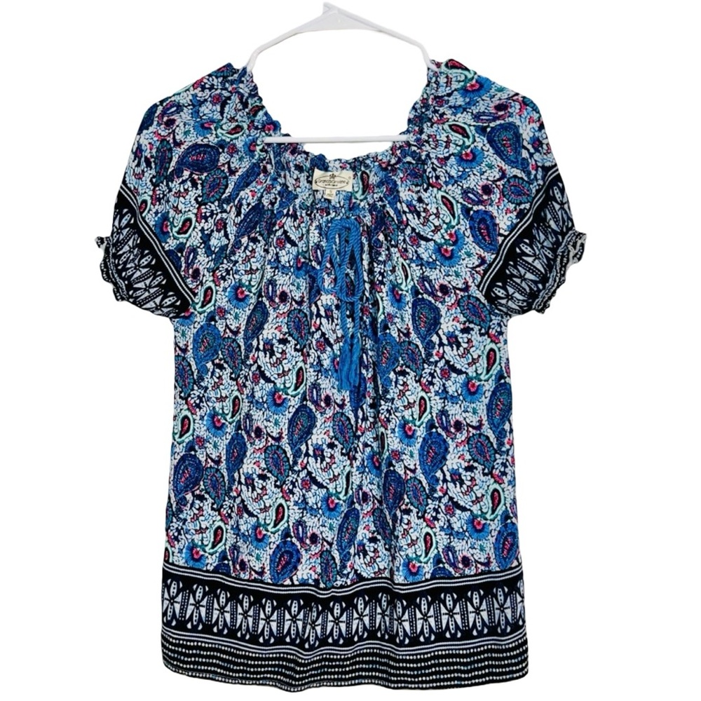 Grand&Greene With Love Woman’s Short Sleeve Paisley Print Blouse